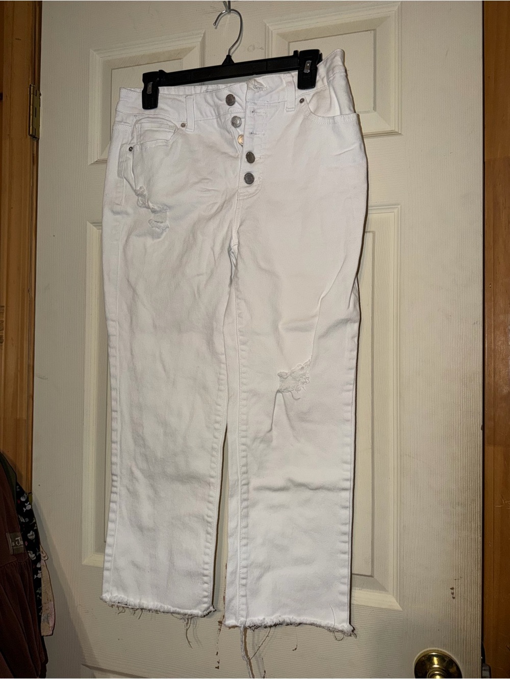 Time and Tru White Straight Leg Distressed Jeans